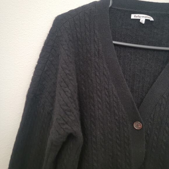 Reformation Sz XL Crop Cardigan Cable Knit Button Front Cashmere Cozy Academia - Picture 5 of 16